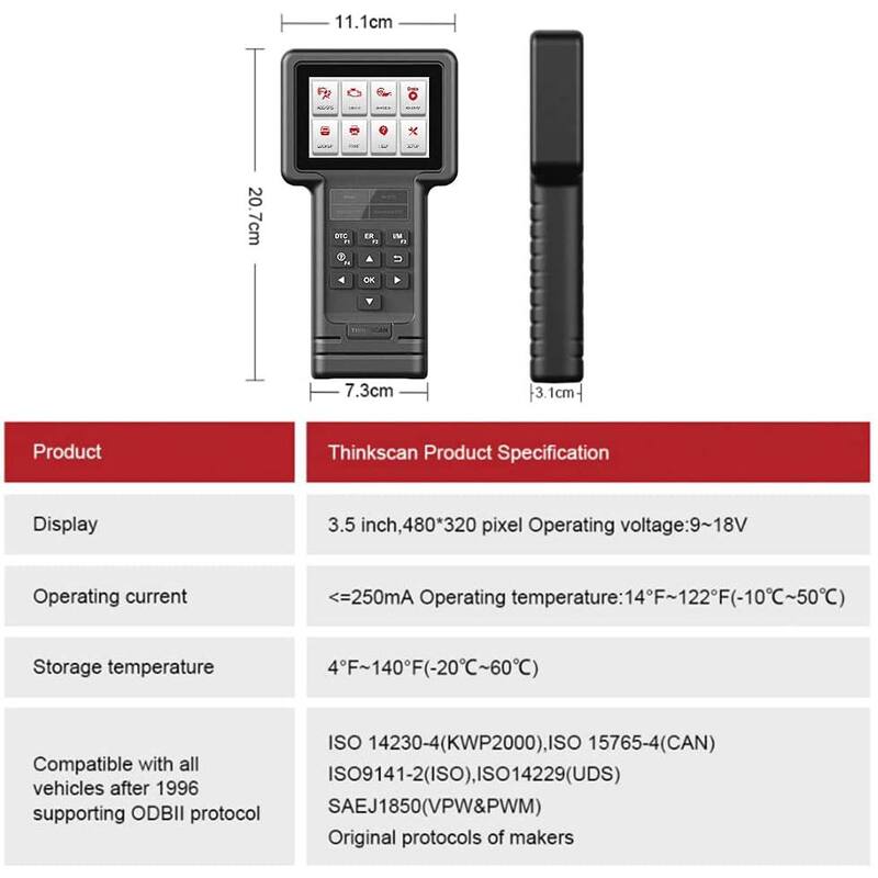 Thinkcar Thinkscan 650 Scanner, for ECM TCM ABS SRS Systems. EOBD/OBD2 10 Mode Diagnostics, Data Stream with Lifetime Free Update - THINKSCAN650