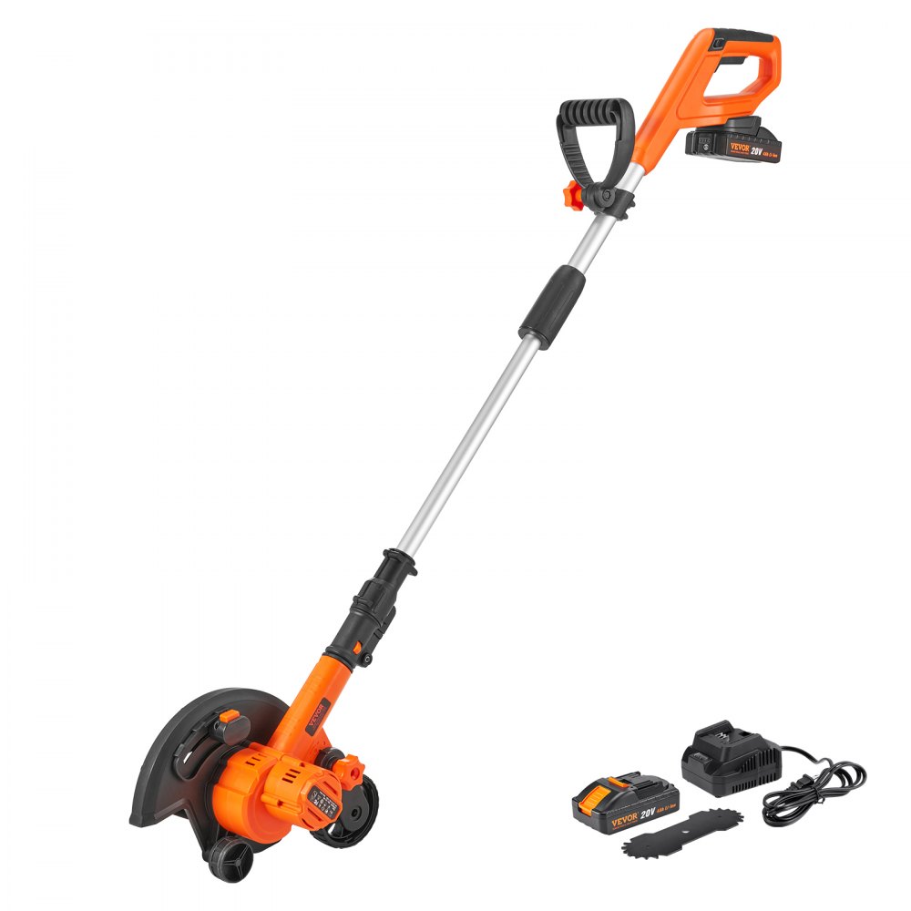 VEVOR Lawn Edger, 20 V Battery Powered Cordless Edger, 9-inch Blade Edger Lawn Tool with 3-Position Blade Depth, Battery and Charger Included, for Lawns, Driveways, Borders, and Sidewalk Edges - WXCP20V4AH1937BD4V5