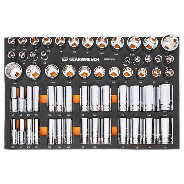 Gearwrench 60 Piece 1/2” Drive Master SAE Socket Set in Foam Storage Tray - GWMSSKT12SAE