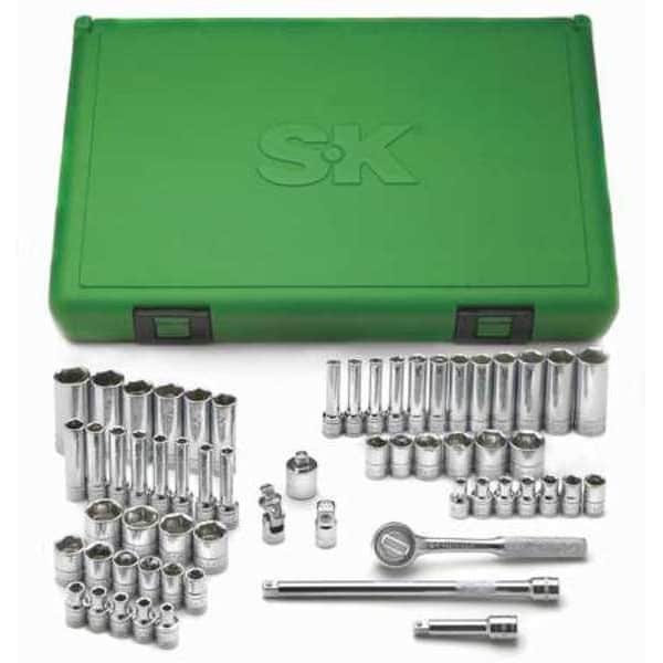 Sk Professional Tools 1/4" Drive Socket Set SAE, Metric 60 Pieces 1/8 in to 5/8 in, 4 mm to 16 mm , Chrome - 91860