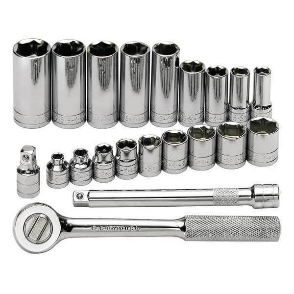 Sk Professional Tools 3/8" Drive Socket Set SAE 21 Pieces 1/4 in to 7/8 in , Chrome - 4521