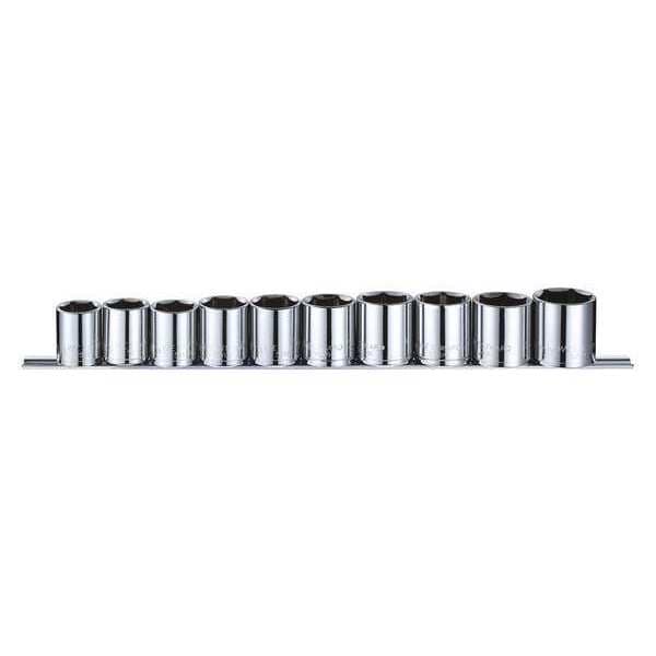 Westward 1/2" Drive Socket Set Metric 10 Pieces 22 mm to 32 mm , Chrome - 53PN66