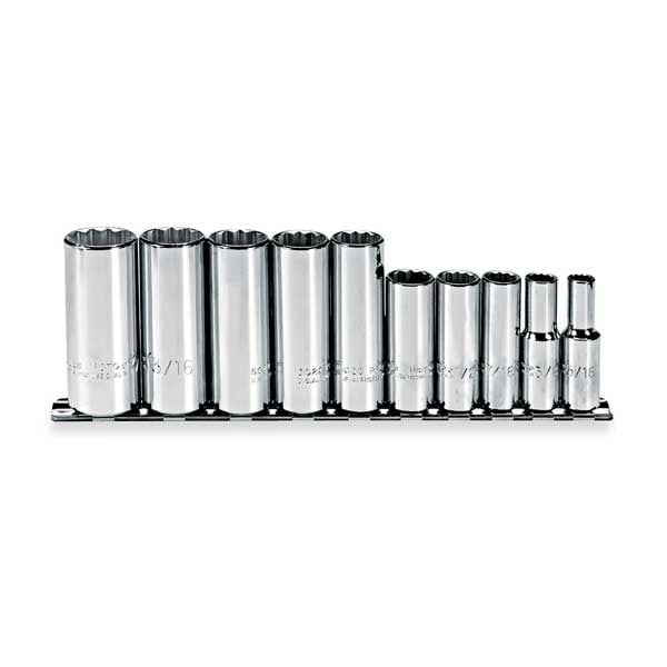 Proto 3/8" Drive Deep Socket Set SAE 10 Pieces 5/16 in to 7/8 in , Full Polish - J52107