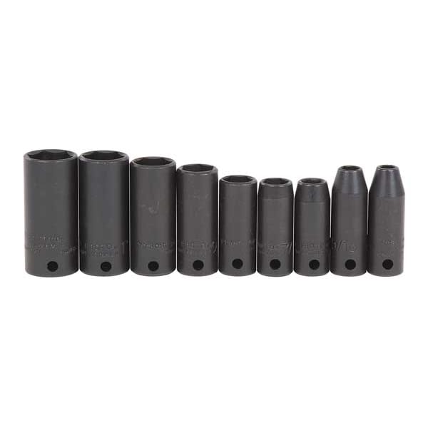 Proto 3/8" Drive Thin Wall Deep Impact Sockets set SAE 9 Pieces 1/4 in to 3/4 in , Black Oxide - J72117