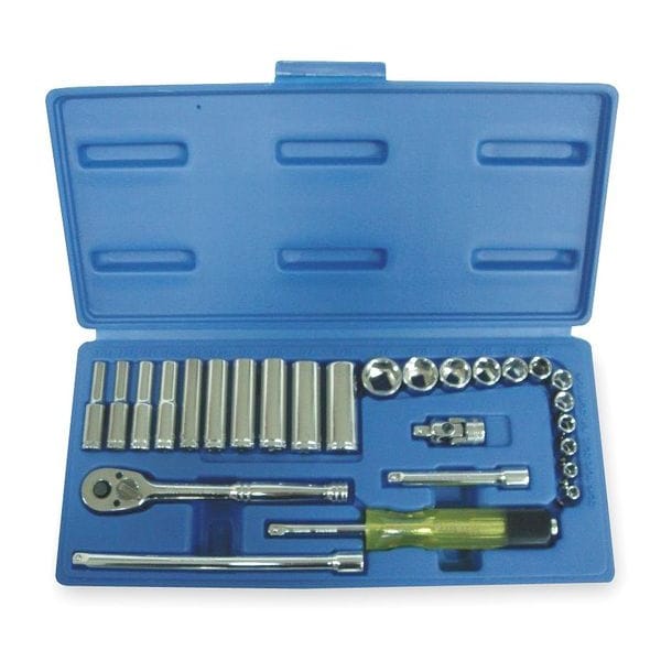 Westward 1/4" Drive Socket Wrench Set SAE 27 Pieces 5/32 in to 9/16 in , Chrome - 1EZR2
