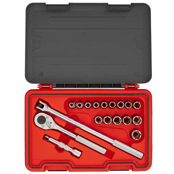 Proto 1/2 in Drive Socket Set Metric 18 Pieces 9 mm to 23 mm , Chrome - J54218S