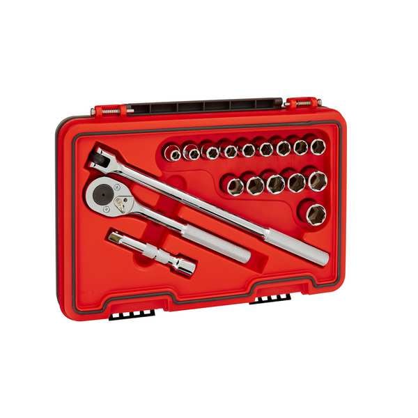 Proto 1/2 in Drive Socket Set Metric 18 Pieces 9 mm to 23 mm , Chrome - J54218S