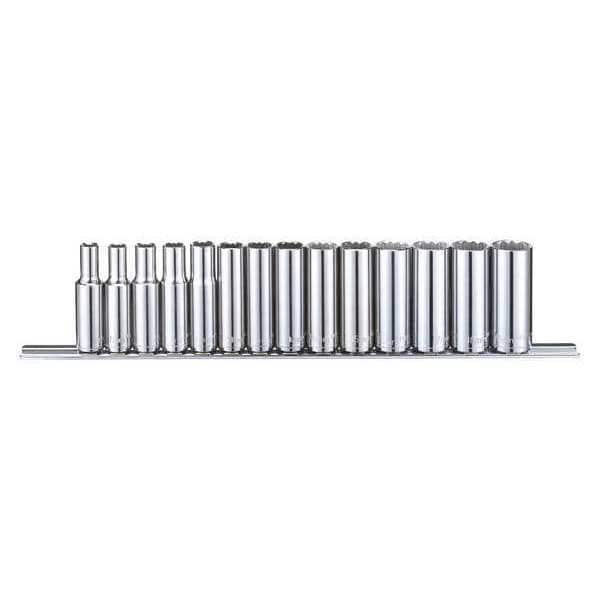 Westward 3/8" Drive Socket Set Metric 14 Pieces 6 mm to 19 mm , Chrome - 53PN51