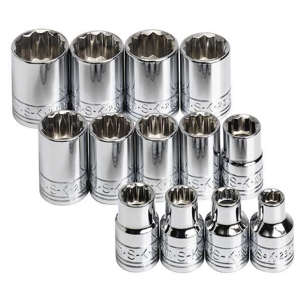 Sk Professional Tools 3/8" Drive Socket Set Metric 13 Pieces 7 mm to 19 mm , Chrome - 89023