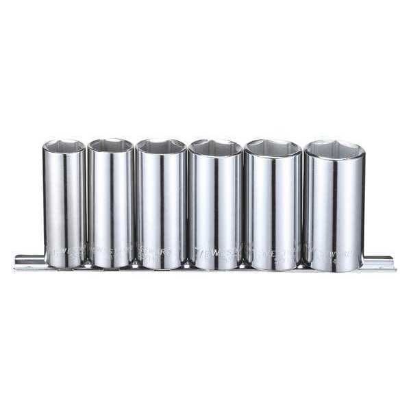 Westward 3/8" Drive Socket Set SAE 6 Pieces 11/16 in to 1 in , Chrome - 53PN40