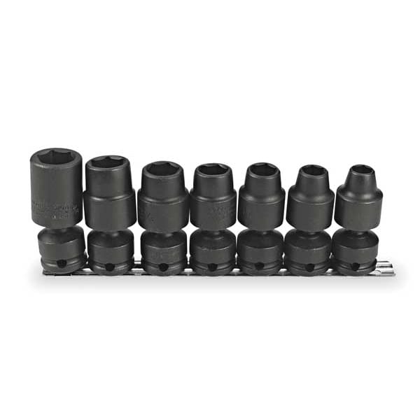 Proto 1/2" Drive Deep Universal Impact Socket Set SAE 7 Pieces 7/16 in to 13/16 in , Black Oxide - J74142