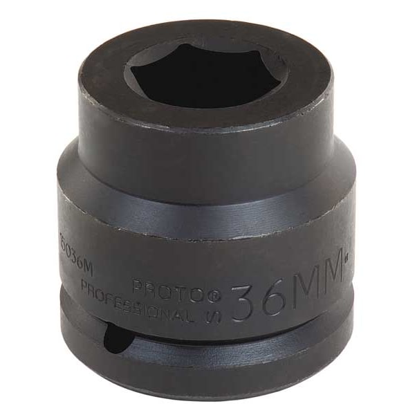 Proto 1 1/2 in Drive Impact Socket 36 mm Size 6 pt Standard Depth, Black Oxide - J15036M