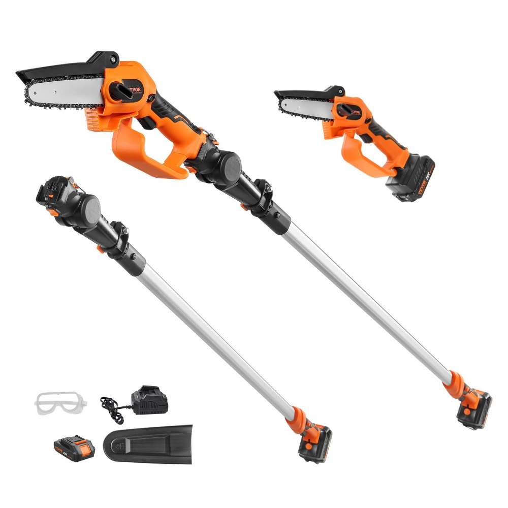 VEVOR 2-in-1 Cordless Pole Saw & Mini Chainsaw, 20V 2Ah Battery Pole Chainsaw, 5" Cutting Capacity 8 ft Reach Pole Saw for Branch Cutting & Tree Trimming (Battery and Blade Cover Included) - WSDDXZJMNLJLYFBDPV1