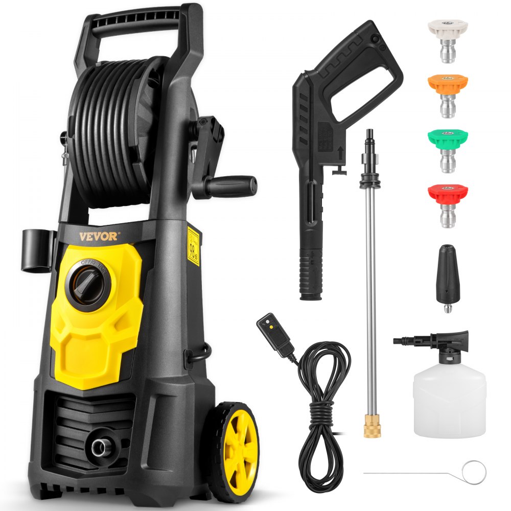 VEVOR Electric Pressure Washer, 2000 PSI, Max 1.65 GPM Power Washer w/ 30 ft Hose & Reel, 5 Quick Connect Nozzles, Foam Cannon, Portable to Clean Patios, Cars, Fences, Driveways, ETL Listed - DDG165GPM110V27HDV1