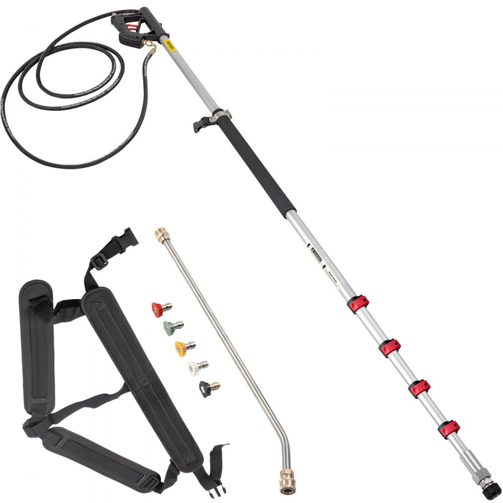 VEVOR Telescoping Pressure Washer Wand, 20 ft 5-Section Length Adjustable, Max. 4000 PSI Fit for 3/8'' Quick Connection, 5 Spray Nozzles, Belt, for Roof, Fence, Gutter, Silver - QDXDJYCHHZH20U9C6V0