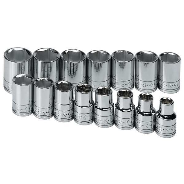 Sk Professional Tools 1/2" Drive Socket Set Metric 15 Pieces 10 mm to 24 mm , Chrome - 1955