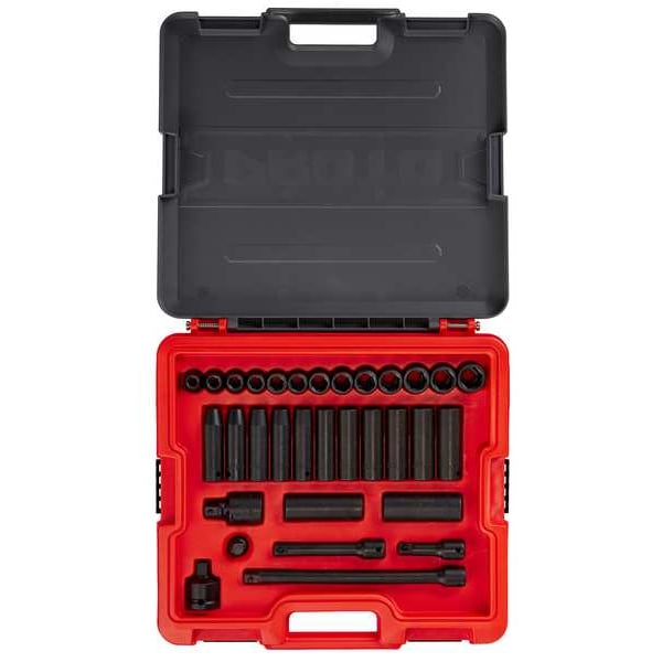 Proto 1/2 in Drive Socket Set Metric 32 Pieces 10 mm to 22 mm , Black Phosphate - J74232IM