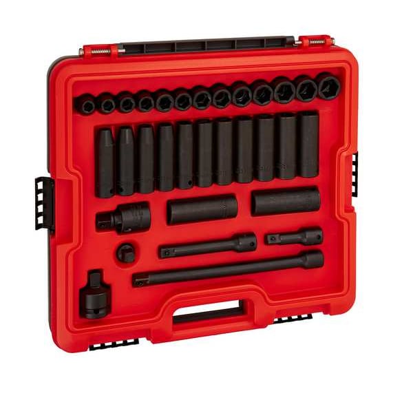 Proto 1/2 in Drive Socket Set Metric 32 Pieces 10 mm to 22 mm , Black Phosphate - J74232IM