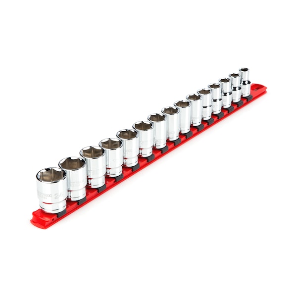 Tekton 1/2 Inch Drive 6-Point Socket Set with Rail, 15-Piece (10-24 mm) - SHD92102