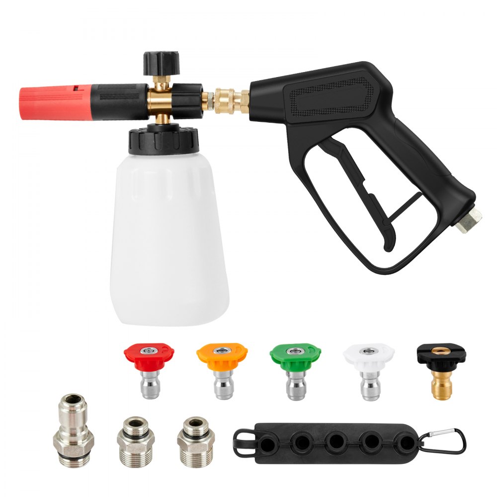 VEVOR Pressure Washer Gun Set, 0.22 Gal Foam Cannon, 4000 PSI Washer Spay Gun with 1/4 Inch Quick Connector & 5 Nozzle Tips, Pressure Washer Handle with M22-14 mm & M22-15mm & 3/8'' Inlet Connector - PMQXQ4000PSIMWUY9V0