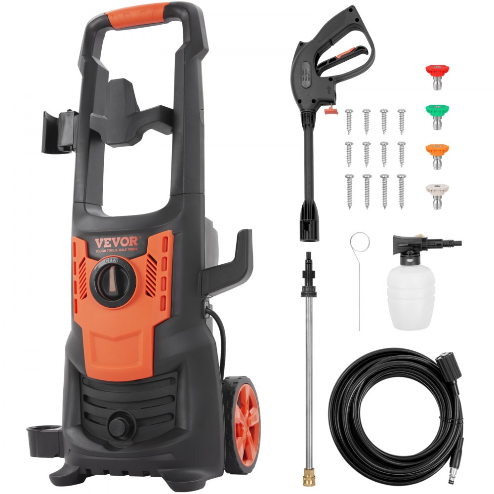 VEVOR Electric Pressure Washer, 2150 PSI, Max. 1.8 GPM, 1800W Power Washer w/ 26 ft Hose, 4 Quick Connect Nozzles, Foam Cannon, Portable to Clean Patios, Cars, Fences, Driveways - D2150PSI18GPM1EMNV1