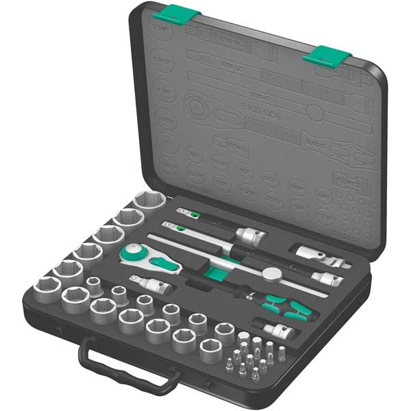 Wera 1/2" Drive Ratchet Set SAE, Torx(R) 38 Pieces 3/8 in to 1 1/4 in , Chrome - 05003647001
