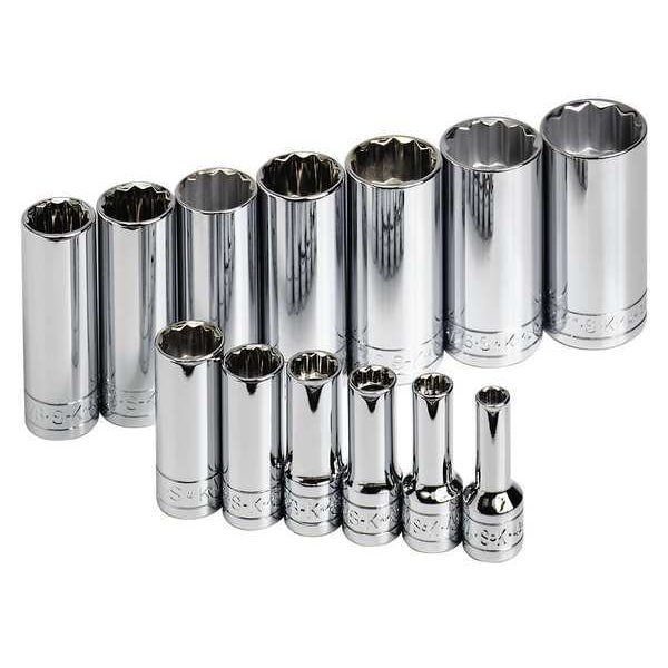 Sk Professional Tools 3/8" Drive Socket Set SAE 13 Pieces 1/4 in to 1 in , Chrome - 4453