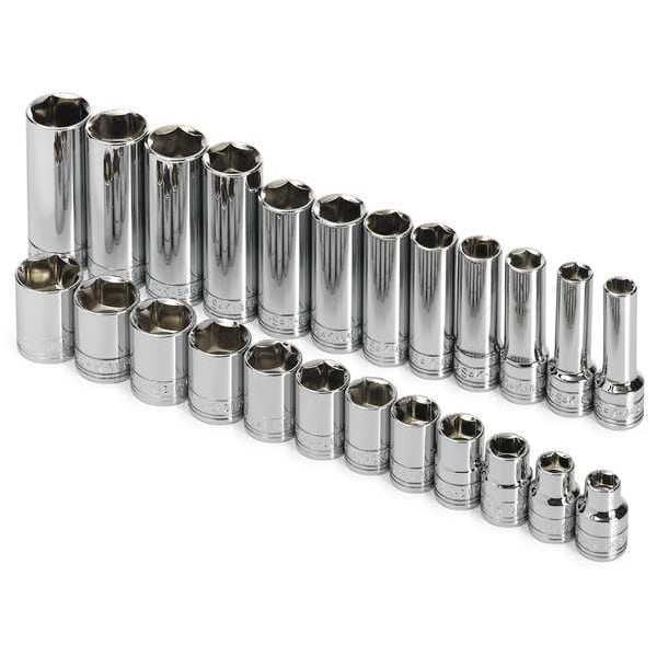 Sk Professional Tools 3/8" Drive Socket Set Metric 24 Pieces 8 mm to 19 mm , Chrome - 89024