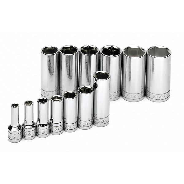 Sk Professional Tools 3/8" Drive Socket Set SAE 13 Pieces 1/4 in to 1 in , Chrome - 4413