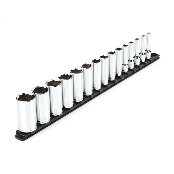 Tekton 3/8 Inch Drive Deep 6-Point Socket Set with Rail, 15-Piece (1/4-1 in.) - SHD91113