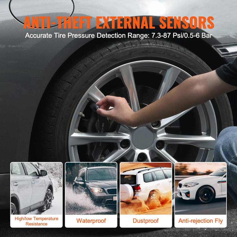 VEVOR RV Tire Pressure Monitoring System,7.3-87 PSI Trailer TPMS,Universal Wireless Car Alarm System,Waterproof Set - SZCTYJCXT4LW1Q4X1V9
