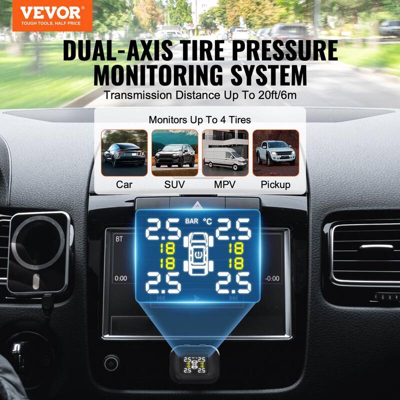 VEVOR RV Tire Pressure Monitoring System,7.3-87 PSI Trailer TPMS,Universal Wireless Car Alarm System,Waterproof Set - SZCTYJCXT4LW1Q4X1V9