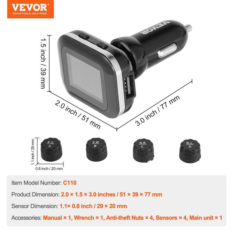 VEVOR RV Tire Pressure Monitoring System,7.3-87 PSI Trailer TPMS,Universal Wireless Car Alarm System,Waterproof Set - SZCTYJCXT4LW1Q4X1V9