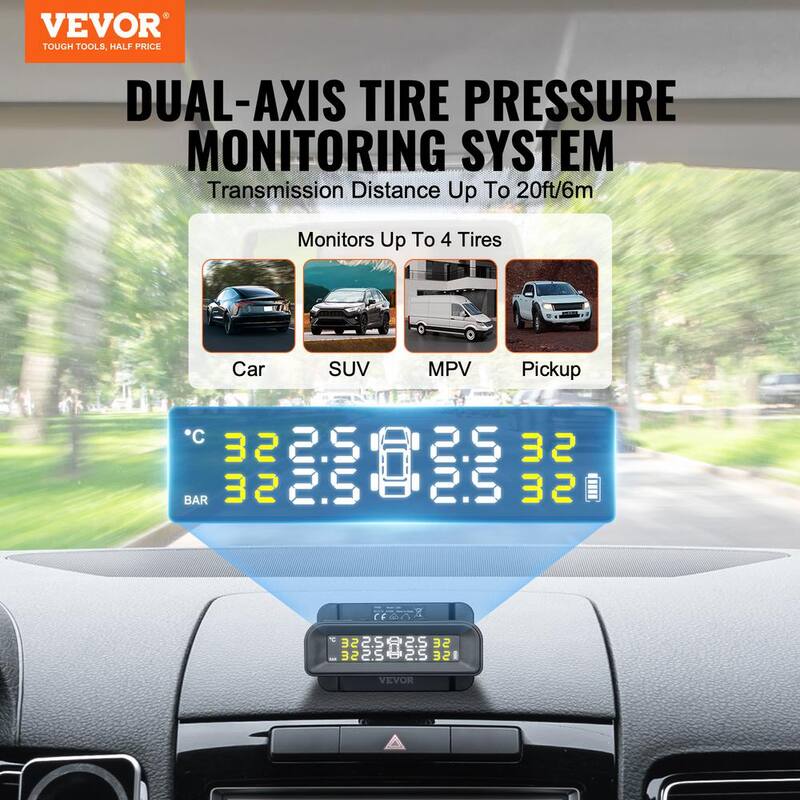 VEVOR RV Tire Pressure Monitoring System,7.3-87 PSI Trailer TPMS,Universal Wireless Car Alarm System,Waterproof Set - SZCTYJCXT4LWNUNY8V9