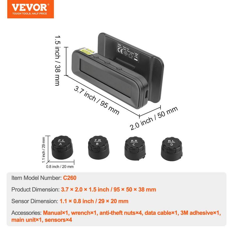 VEVOR RV Tire Pressure Monitoring System,7.3-87 PSI Trailer TPMS,Universal Wireless Car Alarm System,Waterproof Set - SZCTYJCXT4LWNUNY8V9
