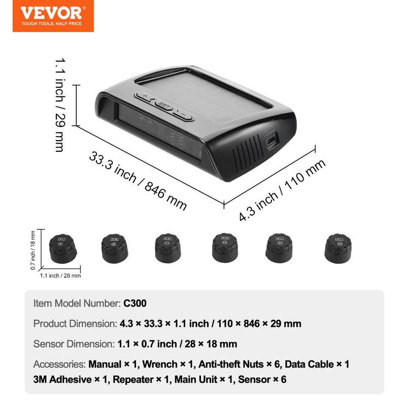 VEVOR RV Tire Pressure Monitoring System,7.3-116 PSI Trailer TPMS,Universal Wireless Car Alarm System,Waterproof Set - DZCTYJCXT6L1J5DO7V9