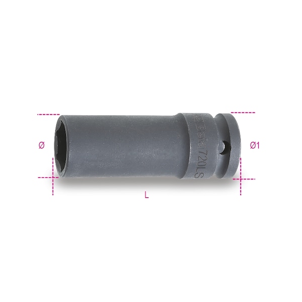 Beta 720 LS Series 6-Point 1/2 in Drive, Deep Impact Socket, Slim, Metric 19mm - 007200369
