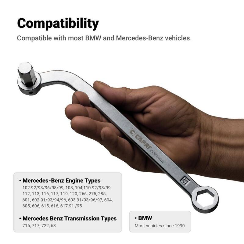 Capri Tools 14 mm Box End x 17 mm Hex Driver Steel Oil Drain Plug Wrench Compatible with Most BMW and Mercedes-Benz - CP21505