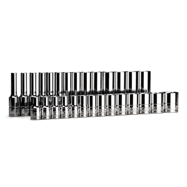 Capri Tools 1/4 in. Drive Master Chrome Sockets Set, 6-Point, 4 to 15 mm, Sockets Only - CP12110-28MSD