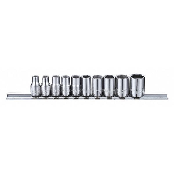 Westward 1/4" Drive Socket Set SAE 10 Pieces 5/32 in to 1/2 in , Chrome - 53PN25