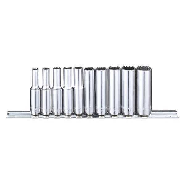 Westward 1/4" Drive Socket Set SAE 10 Pieces 5/32 in to 1/2 in , Chrome - 53PN28