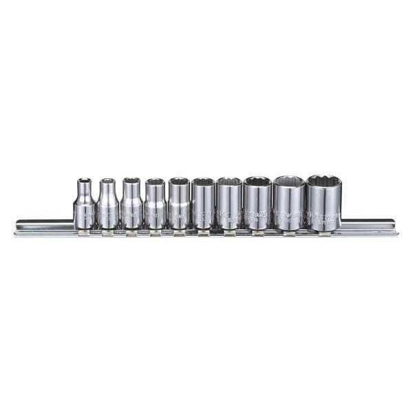 Westward 1/4" Drive Socket Set SAE 10 Pieces 5/32 in to 1/2 in , Chrome - 53PN27