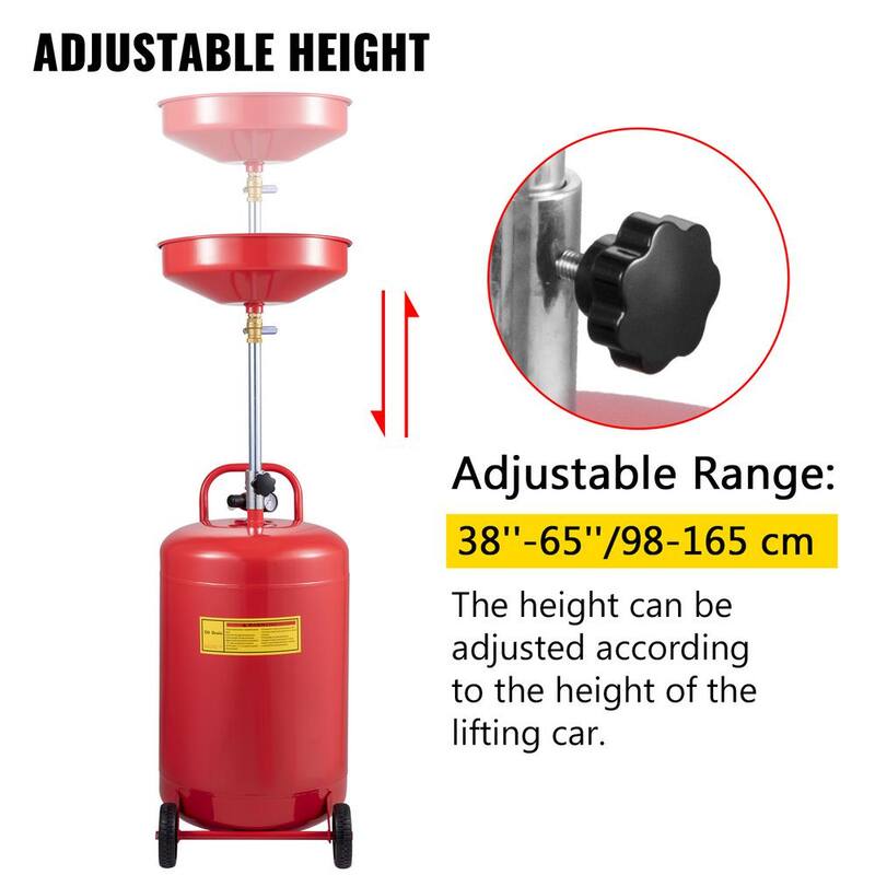 VEVOR Waste Oil Drain Tank 20 Gal. Oil Change Container Air Operated Adjustable Funnel Height with Pressure Regulate Valve - QCPJLHDYF20MCYI8JV0