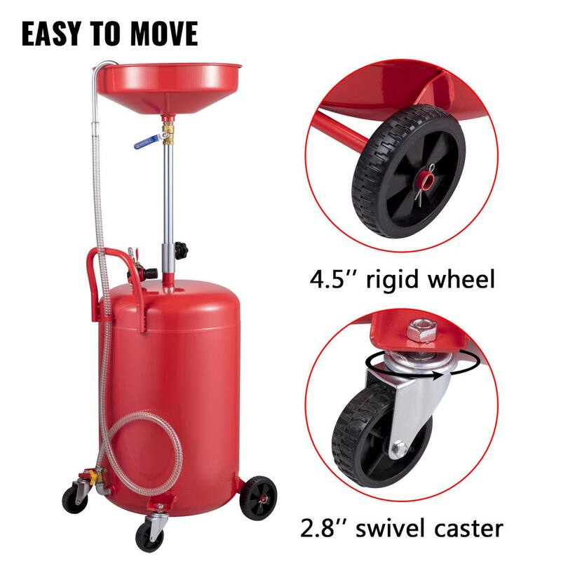 VEVOR Waste Oil Drain Tank 20 Gal. Oil Change Container Air Operated Adjustable Funnel Height with Pressure Regulate Valve - QCPJLHDYF20MCYI8JV0