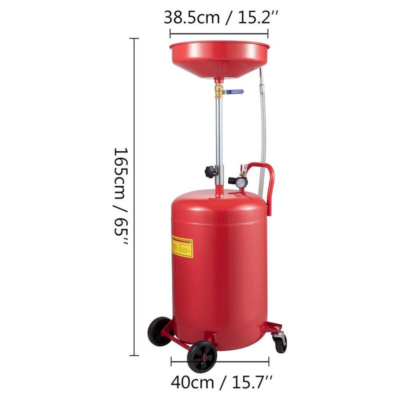 VEVOR Waste Oil Drain Tank 20 Gal. Oil Change Container Air Operated Adjustable Funnel Height with Pressure Regulate Valve - QCPJLHDYF20MCYI8JV0