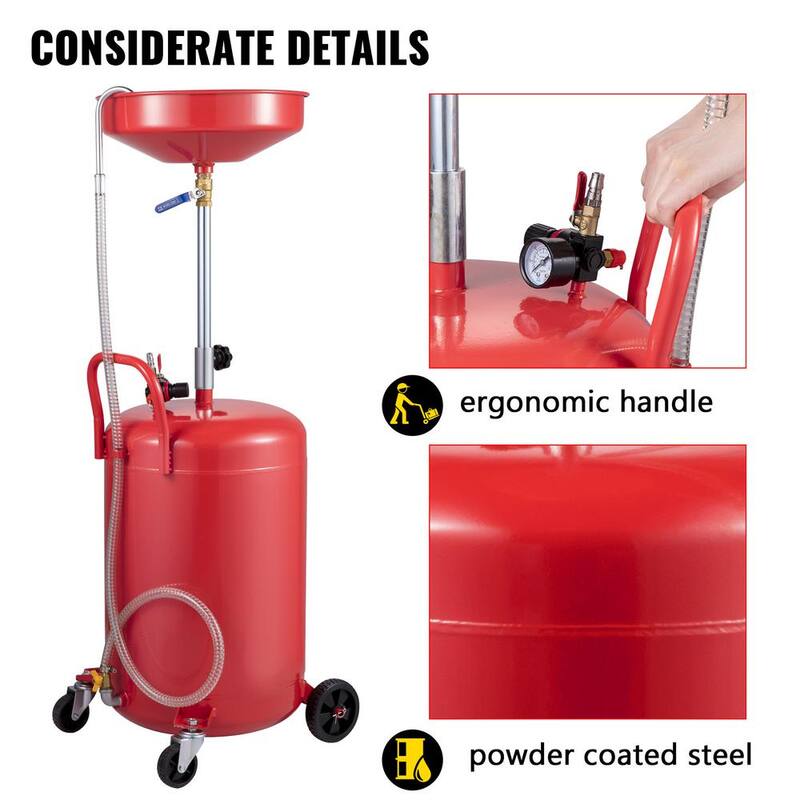 VEVOR Waste Oil Drain Tank 20 Gal. Oil Change Container Air Operated Adjustable Funnel Height with Pressure Regulate Valve - QCPJLHDYF20MCYI8JV0