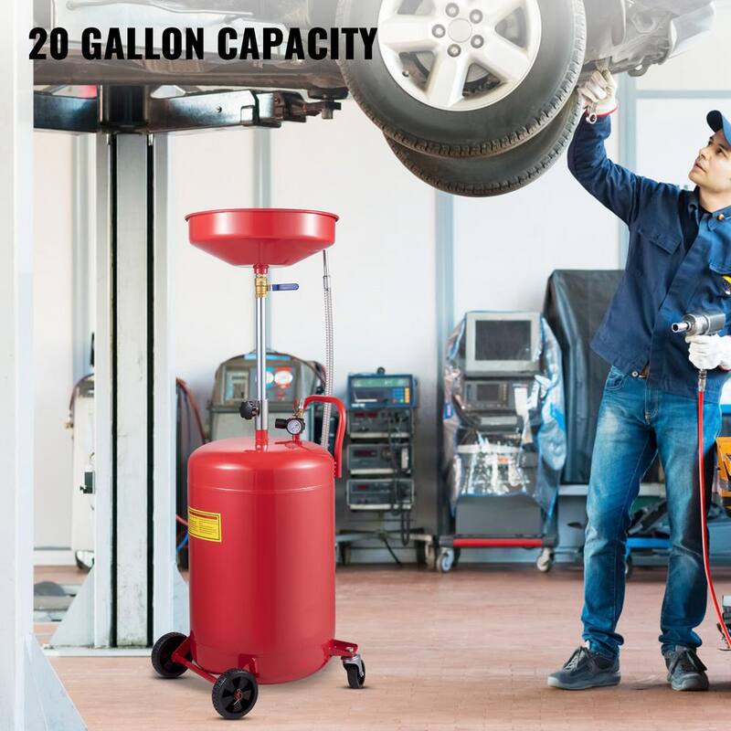 VEVOR Waste Oil Drain Tank 20 Gal. Oil Change Container Air Operated Adjustable Funnel Height with Pressure Regulate Valve - QCPJLHDYF20MCYI8JV0
