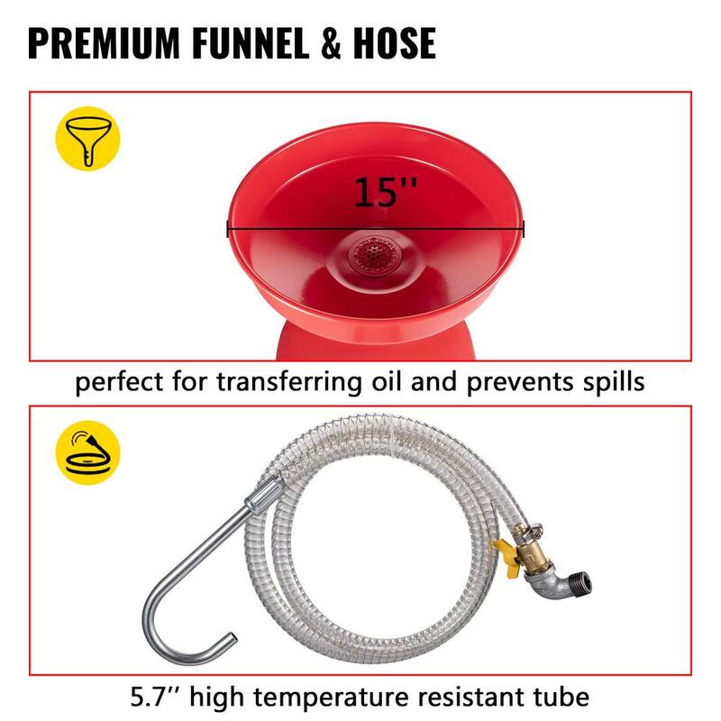 VEVOR Waste Oil Drain Tank 20 Gal. Oil Change Container Air Operated Adjustable Funnel Height with Pressure Regulate Valve - QCPJLHDYF20MCYI8JV0