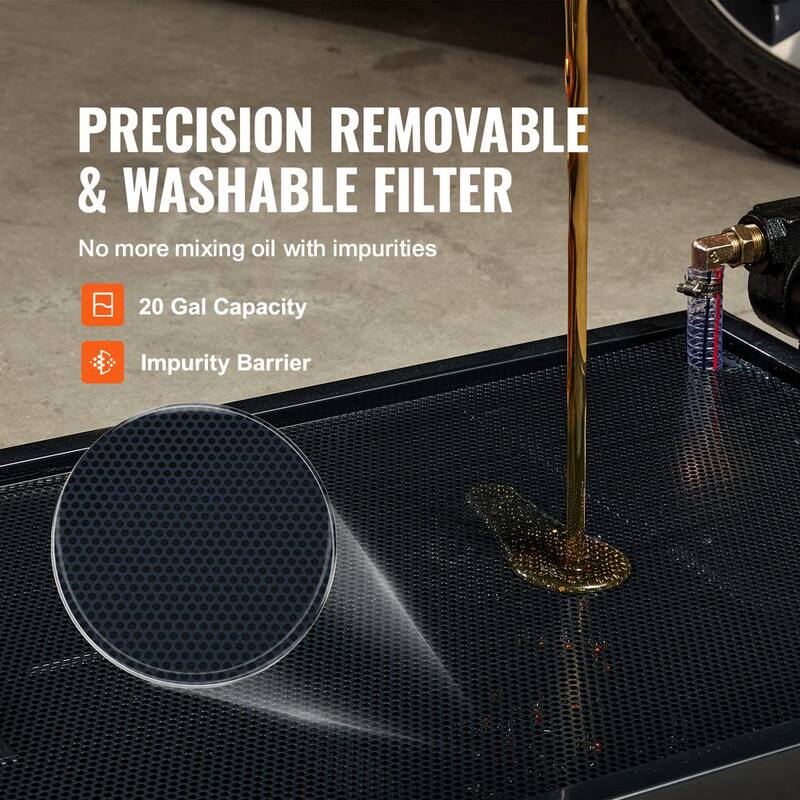 VEVOR 20 Gal. Oil Drain Pan w/180 Watt Electric Pump Low Profile Oil Drain Pan w/8.2 ft. Hose and Folding Handle for Trucks - DDQCPYPH20GAL3RWMV9