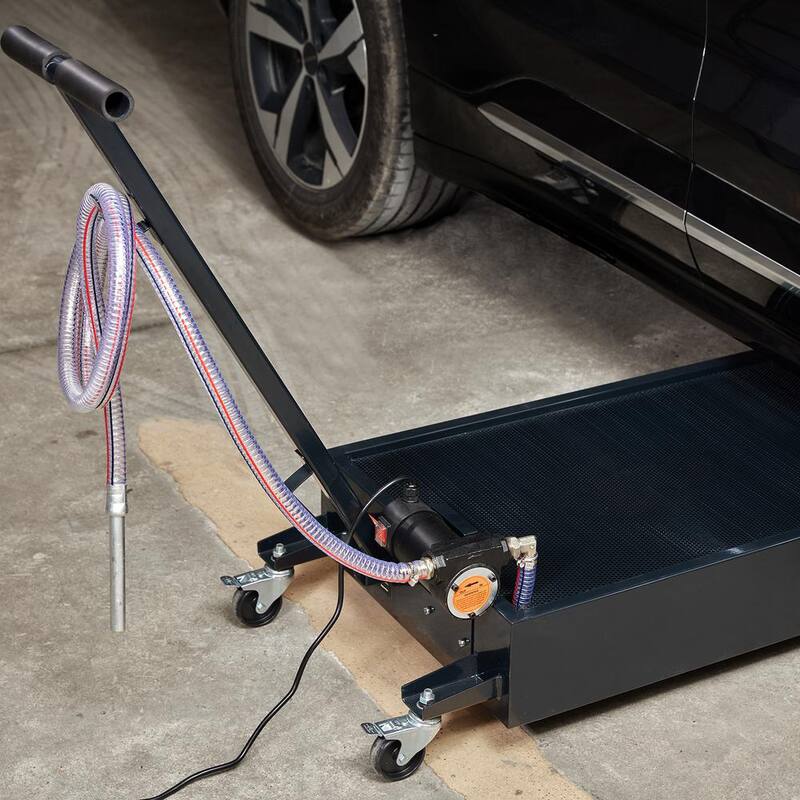 VEVOR 20 Gal. Oil Drain Pan w/180 Watt Electric Pump Low Profile Oil Drain Pan w/8.2 ft. Hose and Folding Handle for Trucks - DDQCPYPH20GAL3RWMV9